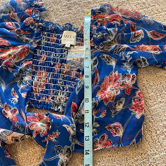NWOT Misa Los Angeles Ancora Floral Tie Crop Top, Red, White, Blue, Sheer, Small - Picture 10 of 16